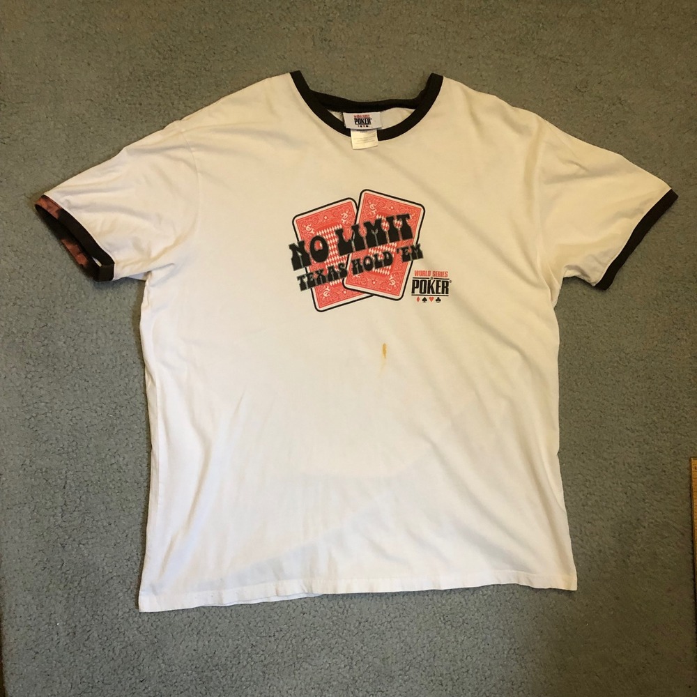 Vtg 2000s World Series of Poker Ringer Shirt White XL No Limit Texas Hold Em Y2K